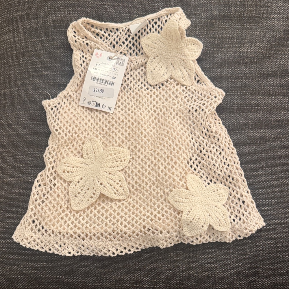 Zara Cream Crochet Kids Top
